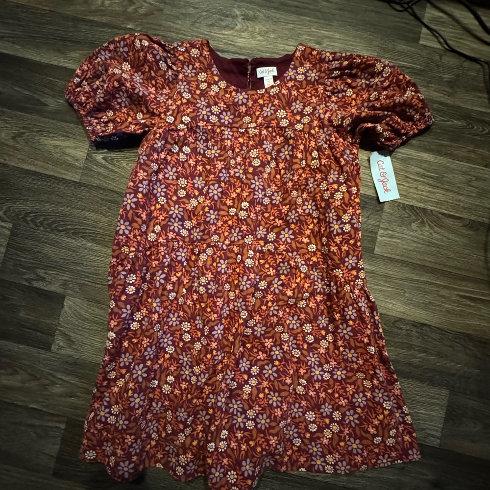 Cat & Jack Rust Floral Puff-Sleeve Girls' Dress